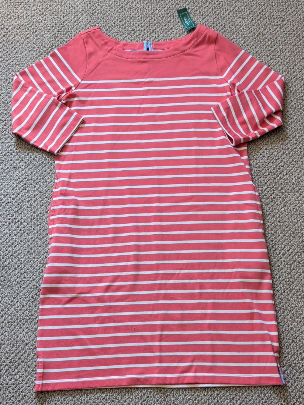 L.L. Bean Coral and White Heritage Mariner Striped Preppy Classic Dress L